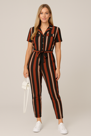 Damen - Kurzarm-Jumpsuit mit Gürtel
