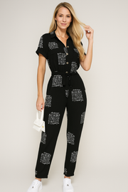 Damen - Kurzarm-Jumpsuit mit Gürtel