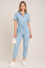 Damen - Kurzarm-Jumpsuit mit Gürtel