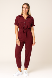 Damen - Kurzarm-Jumpsuit mit Gürtel