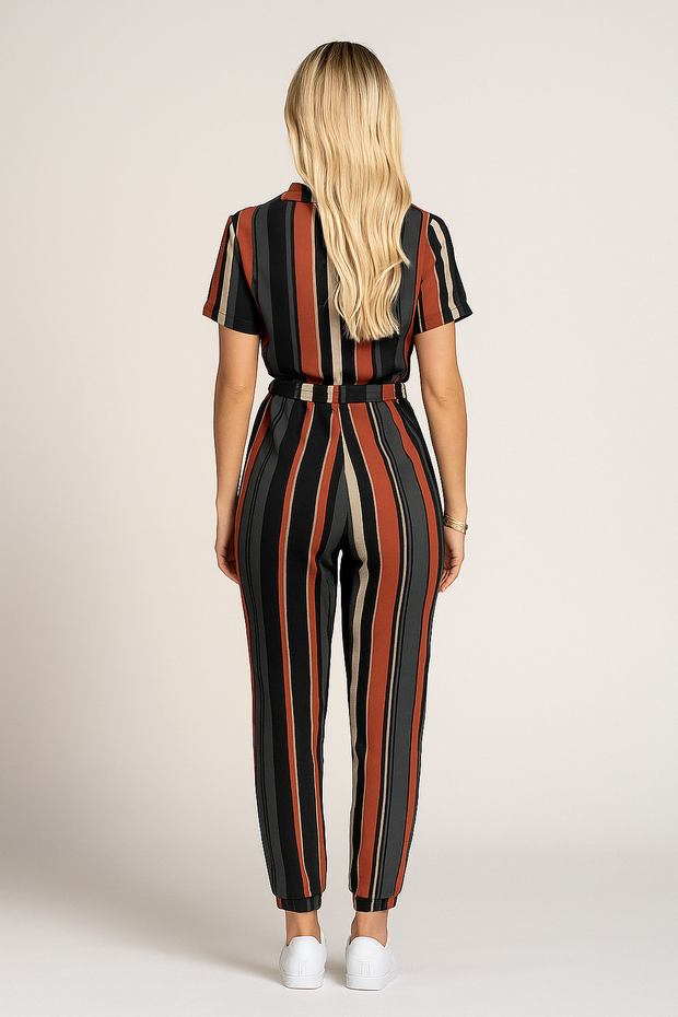 Damen - Kurzarm-Jumpsuit mit Gürtel