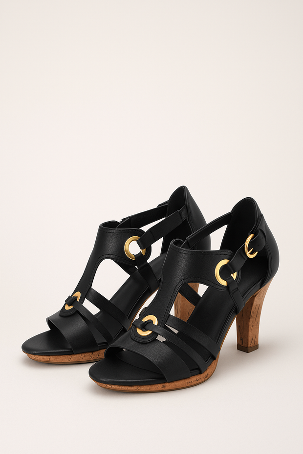 Damen – Riemchen-Heels mit Blockabsatz und eckiger Spitze