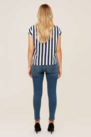 Damen – Bluse mit Streifenmuster und V-Ausschnitt