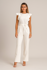 Damen – Kurzarm-Jumpsuit mit weitem Bein und Gürtel