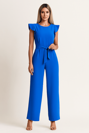 Damen – Kurzarm-Jumpsuit mit weitem Bein und Gürtel