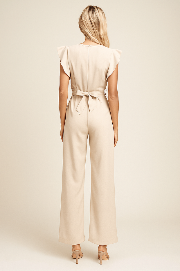 Damen – Kurzarm-Jumpsuit mit weitem Bein und Gürtel