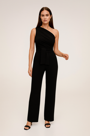 Damen – One-Shoulder-Jumpsuit mit Bindegürtel