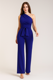 Damen – One-Shoulder-Jumpsuit mit Bindegürtel