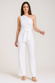 Damen – One-Shoulder-Jumpsuit mit Bindegürtel
