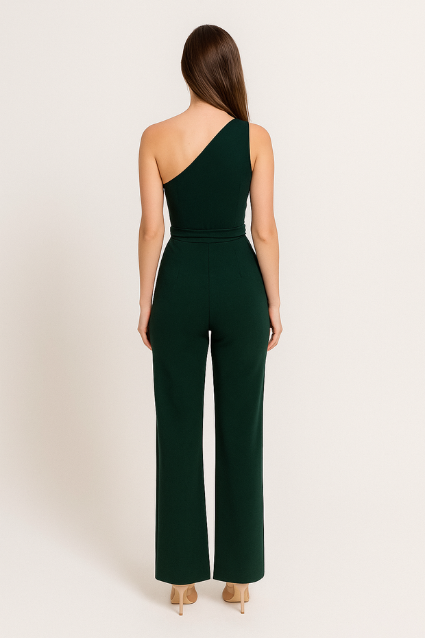Damen – One-Shoulder-Jumpsuit mit Bindegürtel