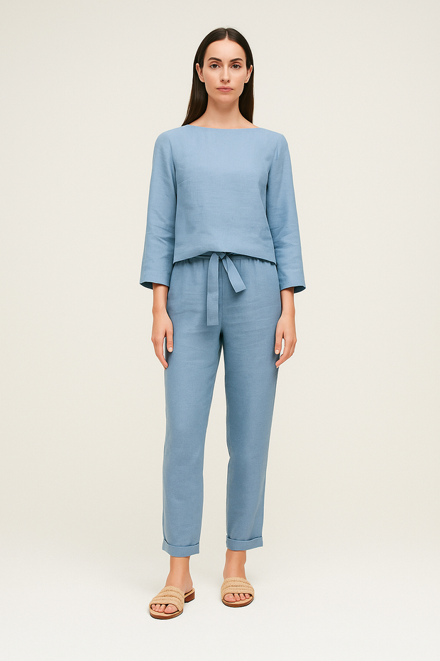 Damen – Zweiteiliges Set mit Langarmhemd und Bleistifthose