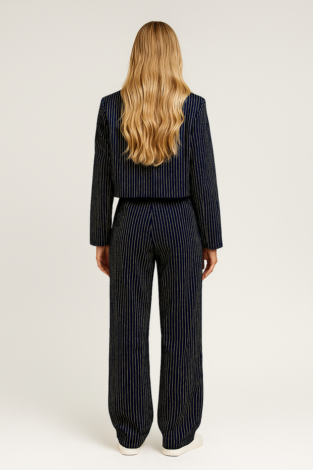 Damen – Zweiteiliges Nadelstreifen-Set mit Blazer und Hose