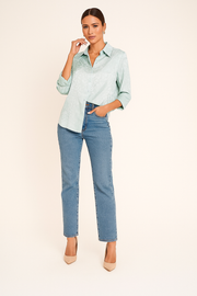 Damen – Satinbluse mit Leopardenmuster und klassischem Schnitt