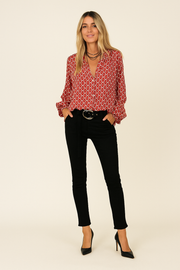 Damen – Bluse mit V-Ausschnitt und langen Ärmeln