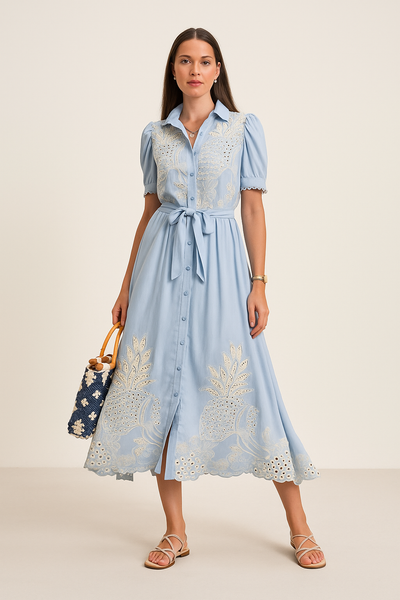 Damen – Besticktes A-Linien-Kleid