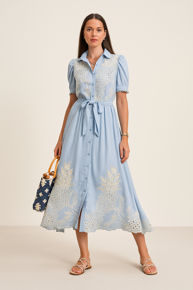 Damen – Besticktes A-Linien-Kleid