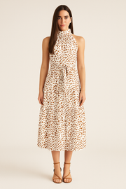 Damen – Gepunktetes Neckholder-Midi-Kleid