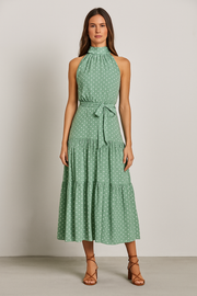 Damen – Gepunktetes Neckholder-Midi-Kleid