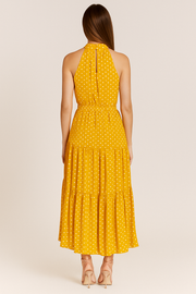 Damen – Gepunktetes Neckholder-Midi-Kleid