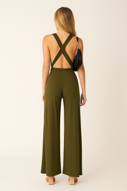 Damen – Jumpsuit mit V-Ausschnitt und weitem Bein