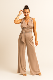 Damen – Jumpsuit mit V-Ausschnitt und weitem Bein