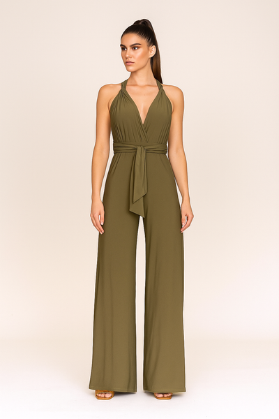 Damen – Jumpsuit mit V-Ausschnitt und weitem Bein