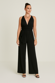 Damen – Jumpsuit mit V-Ausschnitt und weitem Bein
