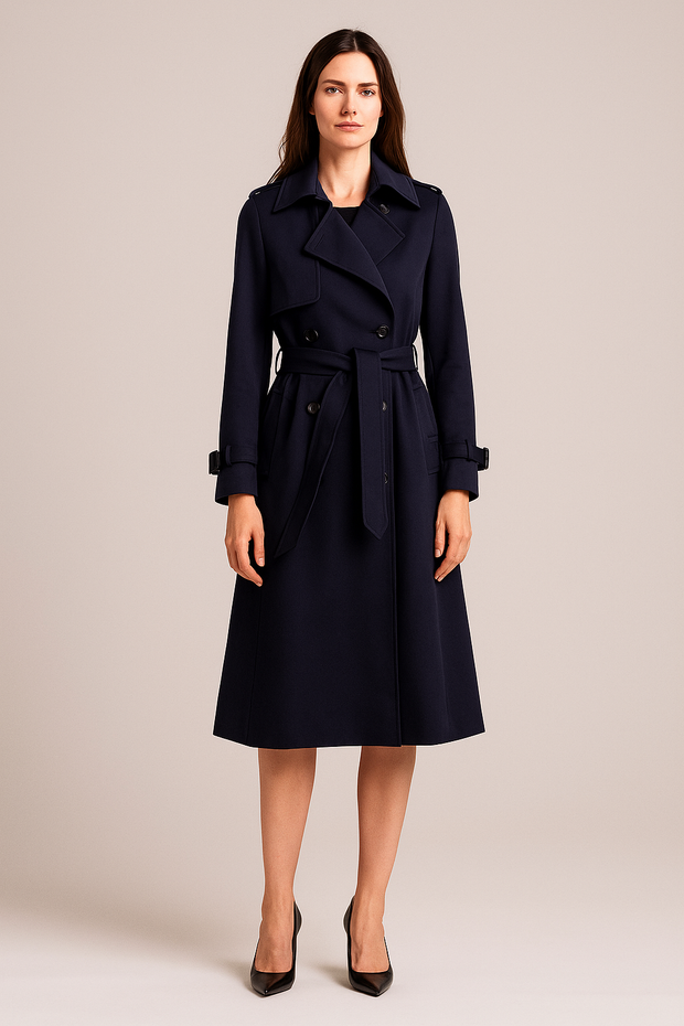 Damen – Trenchcoat mit Doppelknopfreihe und Bindegürtel