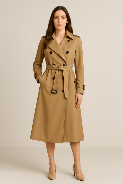 Damen – Trenchcoat mit Doppelknopfreihe und Bindegürtel