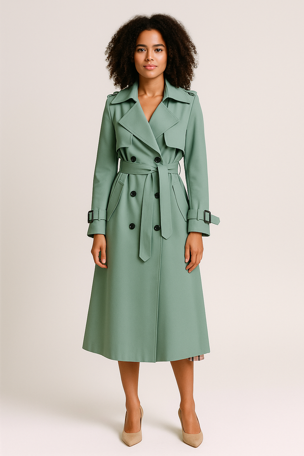 Damen – Trenchcoat mit Doppelknopfreihe und Bindegürtel