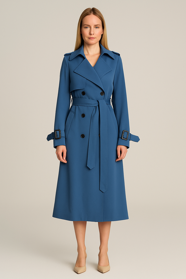Damen – Trenchcoat mit Doppelknopfreihe und Bindegürtel
