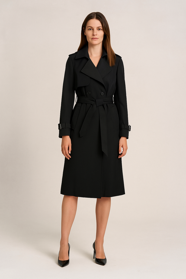 Damen – Trenchcoat mit Doppelknopfreihe und Bindegürtel