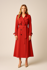 Damen – Trenchcoat mit Doppelknopfreihe und Bindegürtel