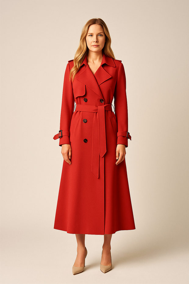 Damen – Trenchcoat mit Doppelknopfreihe und Bindegürtel