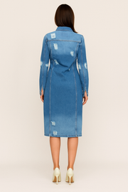 Damen – Langer Trenchcoat im Denim-Stil