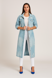 Damen – Langer Trenchcoat im Denim-Stil