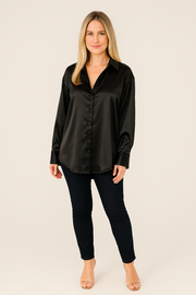 Damen – Satinbluse mit legerem Schnitt und elegantem Glanz
