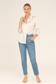 Damen – Satinbluse mit Leopardenmuster und klassischem Schnitt