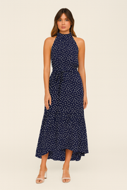 Damen – Gepunktetes Neckholder-Midi-Kleid