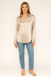 Damen – Satinbluse mit legerem Schnitt und elegantem Glanz
