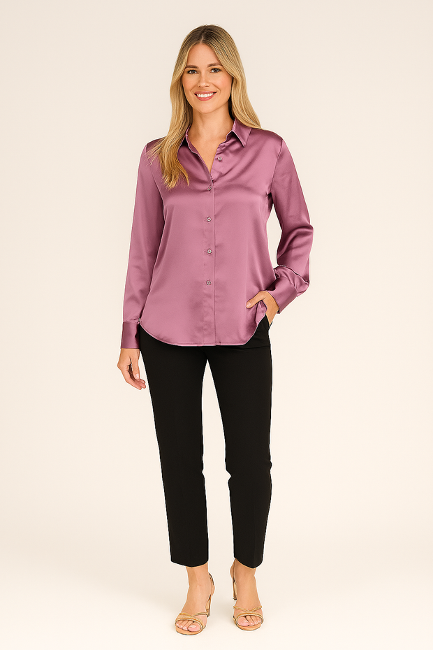 Damen – Satinbluse mit legerem Schnitt und elegantem Glanz